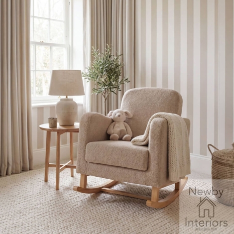 SOOTHENCXXBTE - Soother Biscuit Ted Fabric Curved Nursing Rocking Chair with Wooden Base