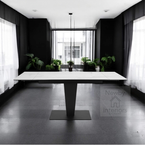 Valentina Gloss White Ceramic Side Extending Dining Table (120-180cm)