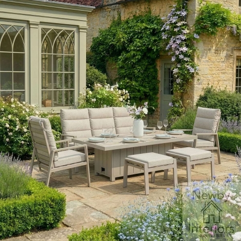 VAL-3SDSRC-LAT - Maze Valencia Reclining 3 Seat Aluminium Garden Sofa Set with Rising Table & Footstools Latte Cushions