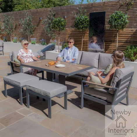 Maze Vancouver 3 Seat Aluminium Sofa Set Rising Table 2 Stools Dove Grey