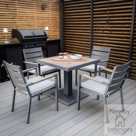 Maze Vancouver Outdoor 4 Seat Aluminium Square Dining Set Dove Grey Cushions