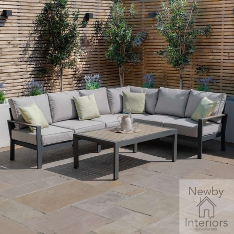 Maze Vancouver Large Aluminium Corner Sofa Set Rectangular Coffee Table Dove Grey