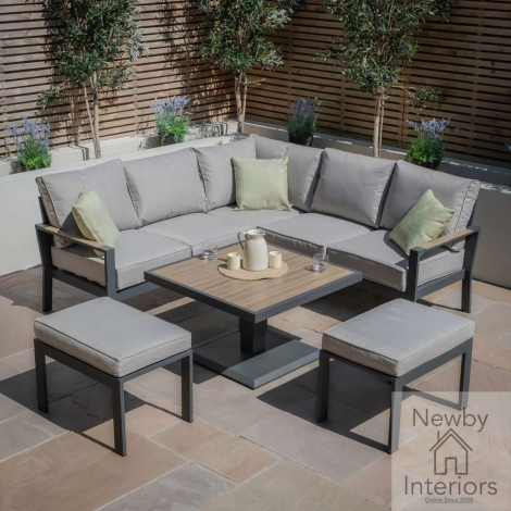 Maze Vancouver Small Aluminium Corner Dining Set Rising Table 2 Stools Dove Grey