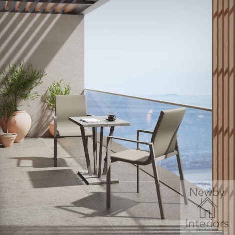 VENU0519_0469 - Signature Weave Venus Bistro Table Set with 2 Fabric Upholstered Stacking Chair