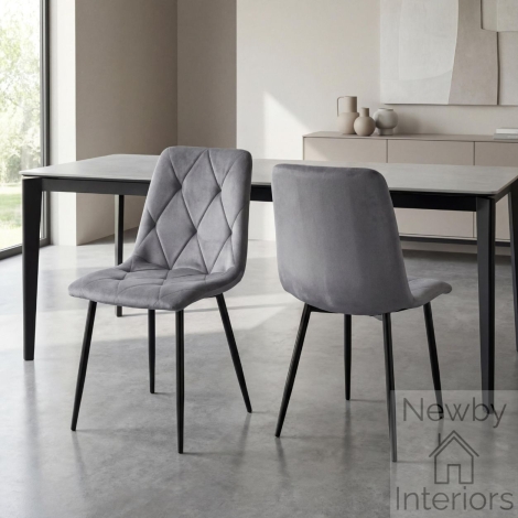 161-09-03-21-01 - Vernon Brushed Velvet Grey Dining Chair (Set of 4)