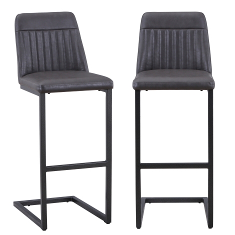 Vintage Grey Leather Bar Stool (Pack of Two)