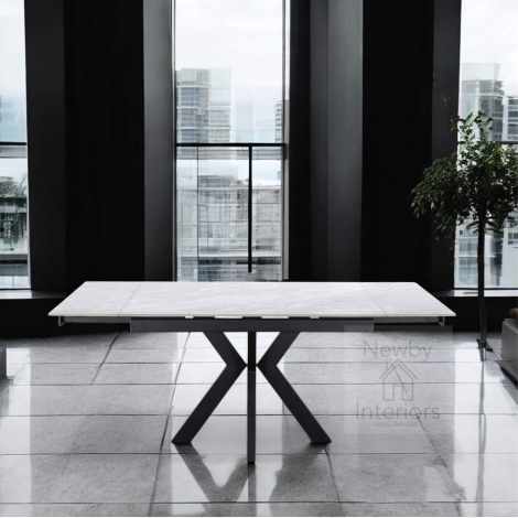 Vizzini Gloss Grey Ceramic Side Extending Dining Table (120-180cm)