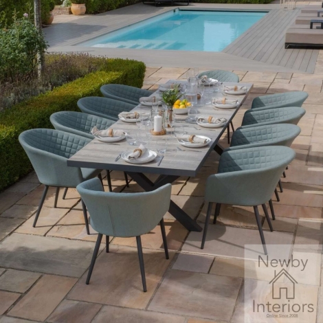 VIEN-REC-EXDT-CH-AMB-DC-SG - Maze Vienna 6 to 10 Seater Extending Rectangular Dining Table with Charcoal Frame and 10 Ambition Sage Green Outdoor Fabric Dining Chairs