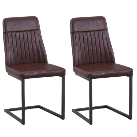 Vintage Styled Brown PU Leather Dining Chair (Pack of Two)