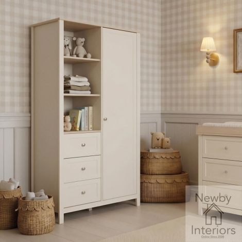 WANDERWDXXCOA* - Wanderer Cashmere and Oak 1 Door 3 Drawer Single Wardrobe with Shelves
