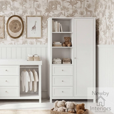 WANDERWDXXWHI* - Wanderer White Wood 1 Door 3 Drawer Single Wardrobe with Shelves