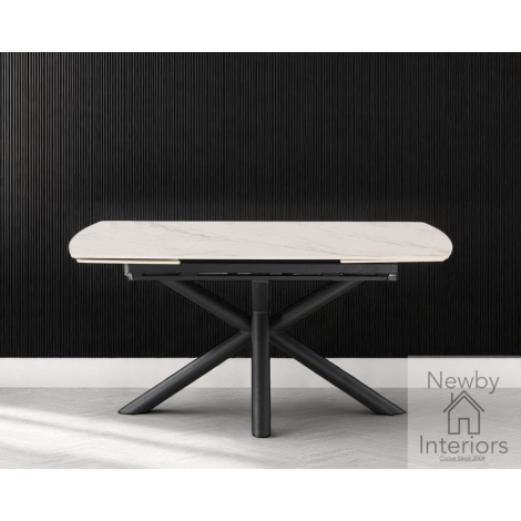 White & Gold Gloss Ceramic Swivel Extending Dining Table (160cm-240cm)