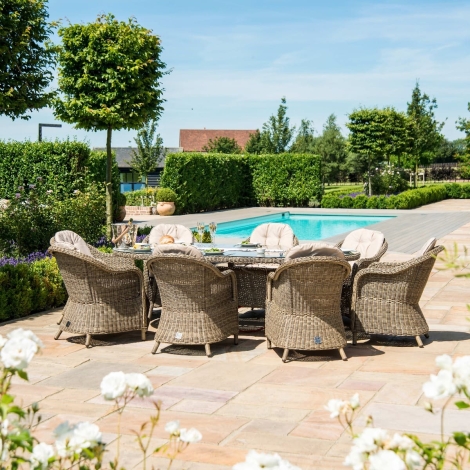 KIT-WIN-230-OFP-HC - Maze Winchester 8 Seat Oval Fire Pit Dining Set with Heritage Chairs