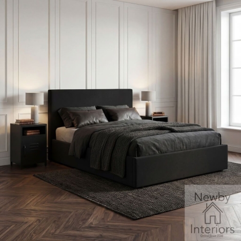 WILONY5.0* - Wilder Onyx Black Woven Fabric 5ft King Size 150cm Ottoman Bed Square Headboard