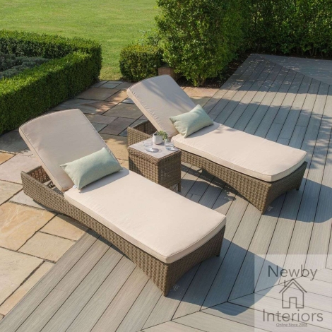 WIN-204024-CG - Maze Winchester Rattan Sunlounger Set Ceramic Glass Brown Beige Cushions