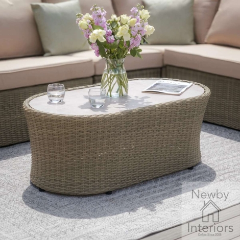 WIN-OV-CT-CG - Maze Winchester Garden Rattan Oval Coffee Table Ceramic Glass Top