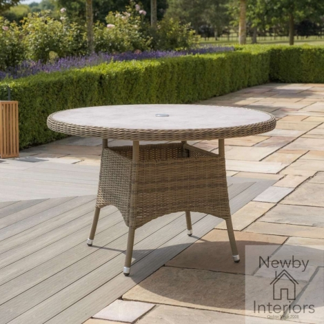 WIN-T-120-CG - Maze Winchester Garden Rattan 4 Seat Round Dining Table Ceramic Glass Top