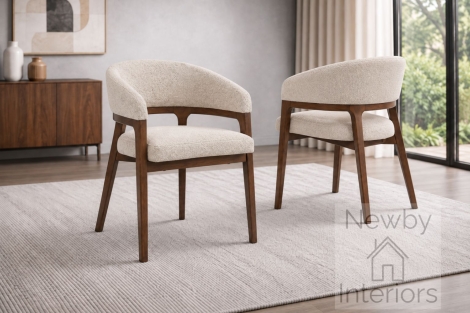 Zara Taupe Fabric Curved Back Dining Chair with Walnut Textured Frame (Pair)