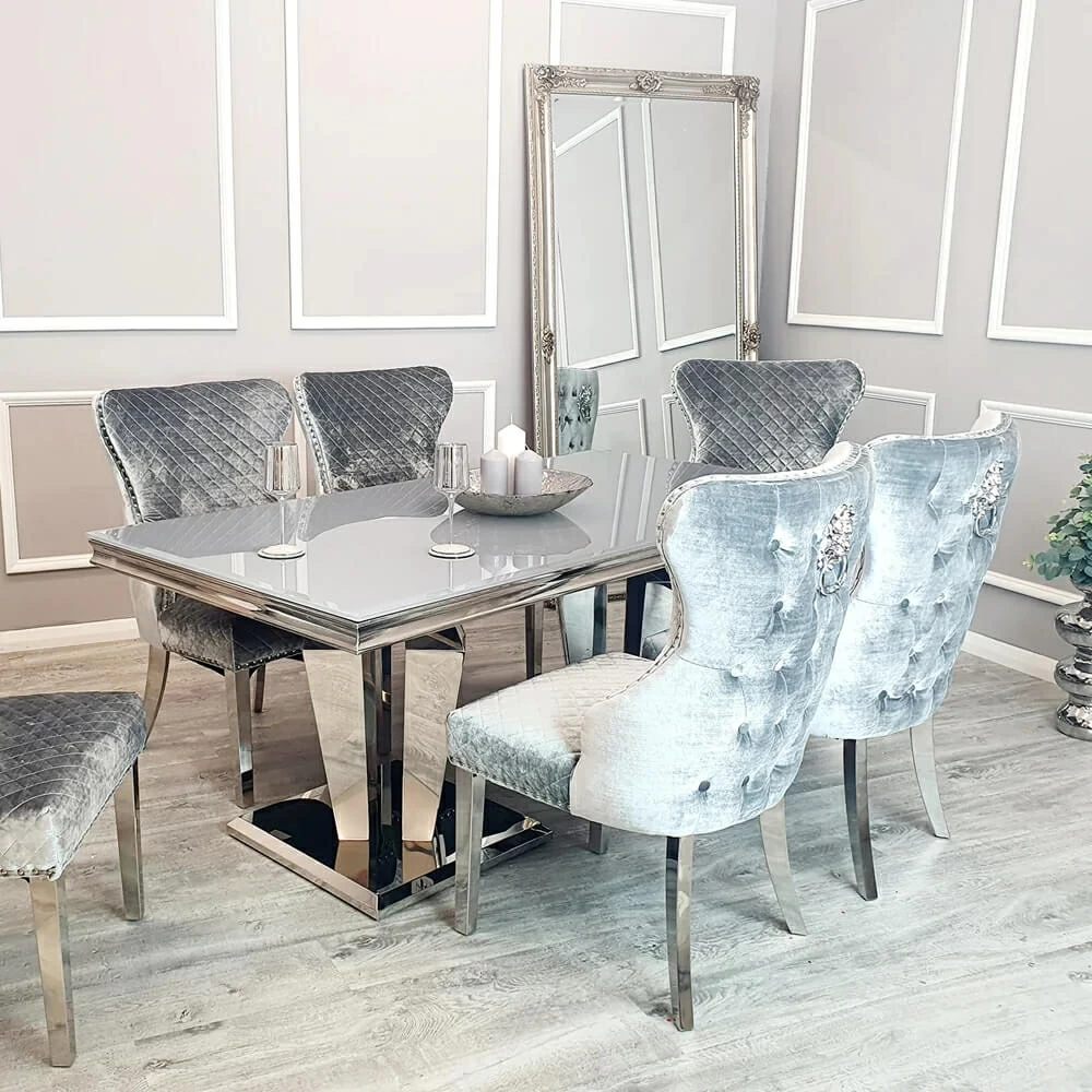 Glass silver hot sale dining table