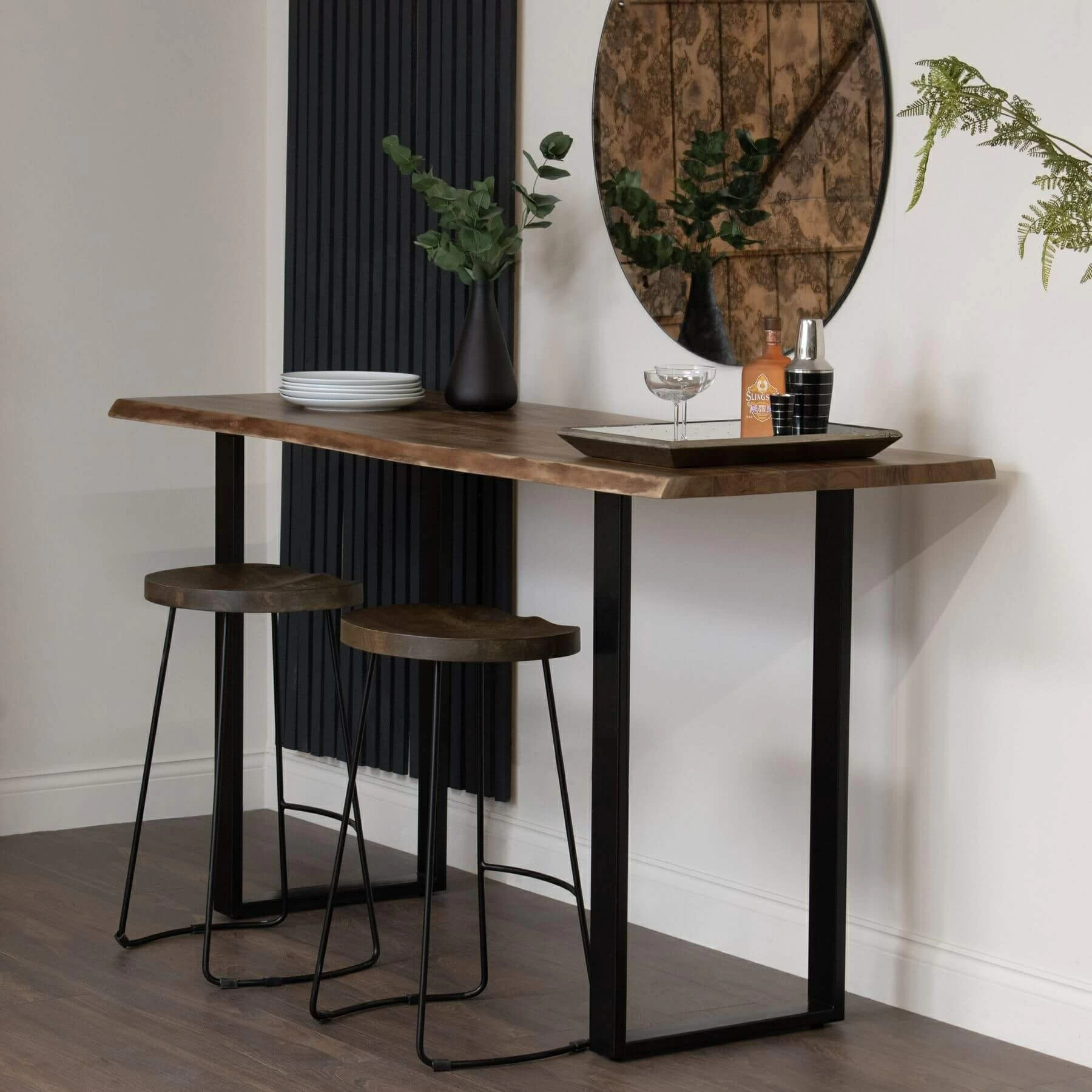 Live edge bar on sale table and stools
