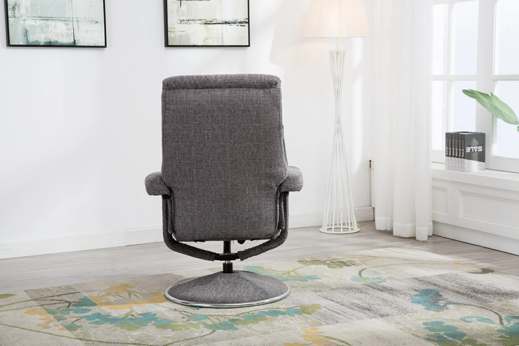 GFA Biarritz Lisbon Grey Fabric Leather Swivel Recliner Up To 40