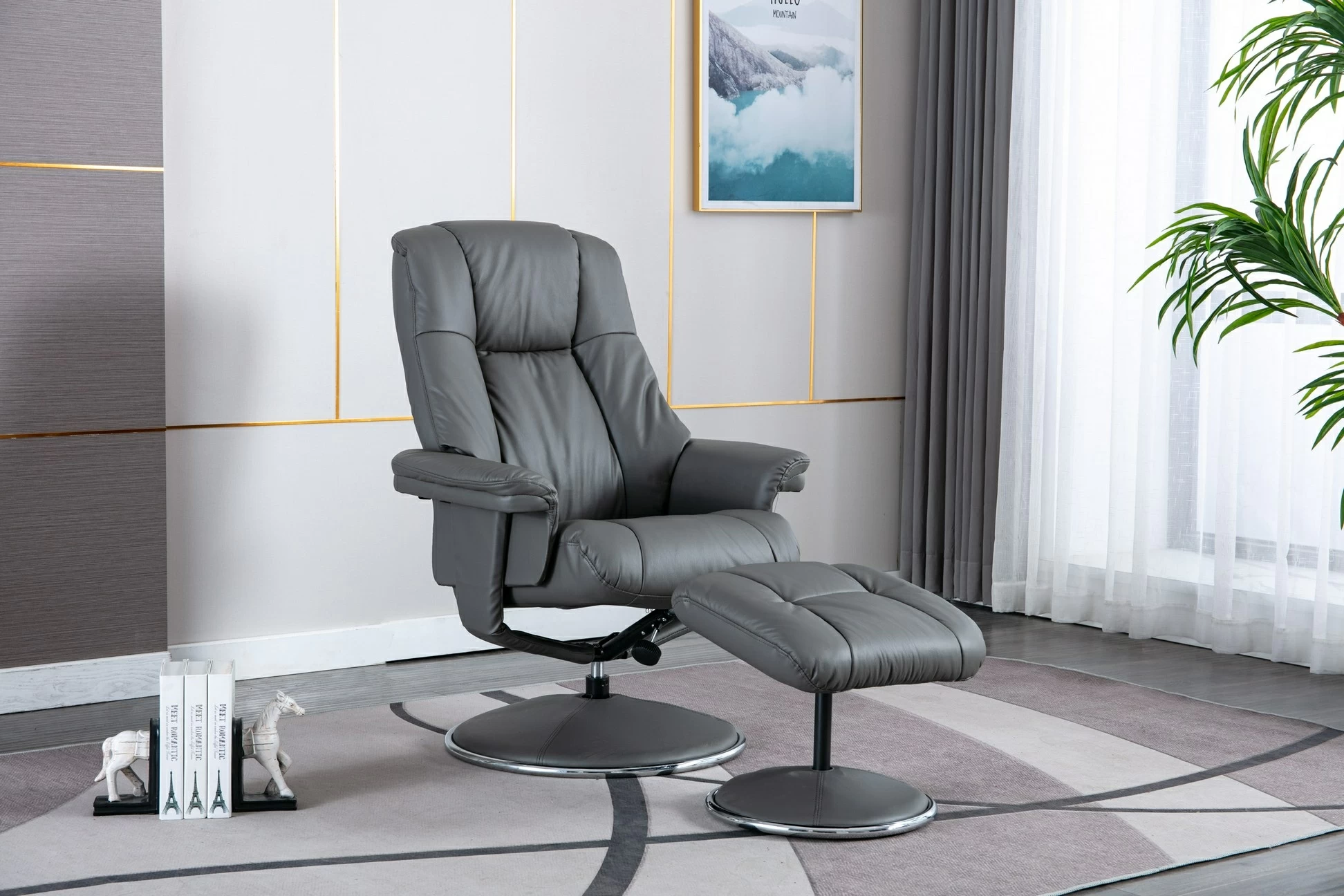 GFA Denver Granite Leather Swivel Recliner and Stool Up To 40