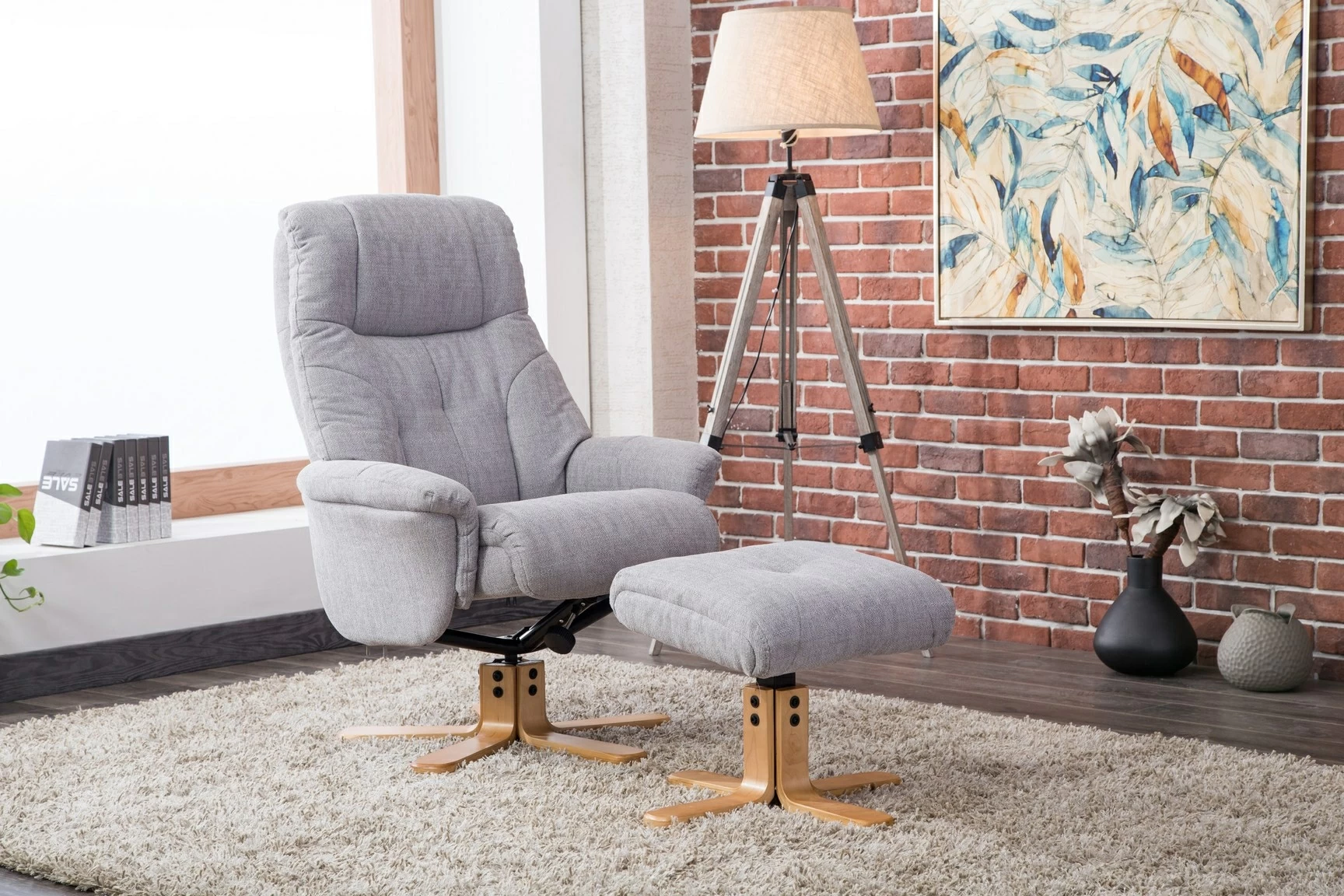 Reclining swivel shop chair with stool