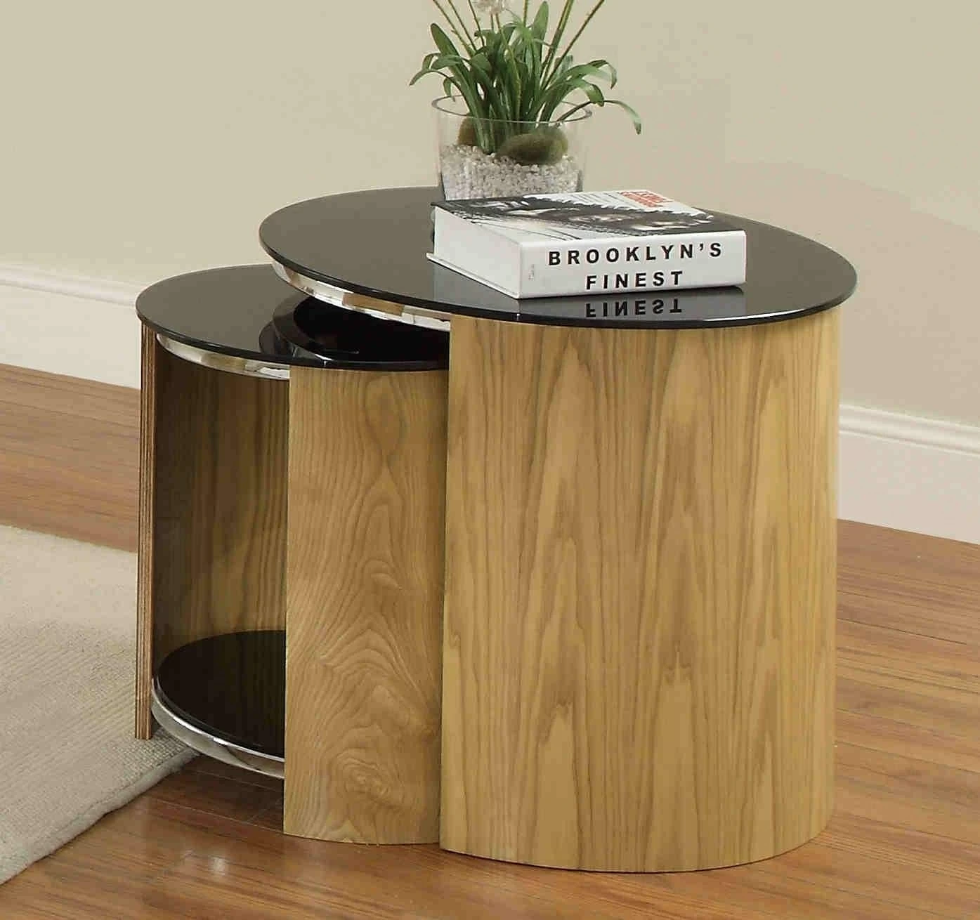 Oak and glass sales nest of tables