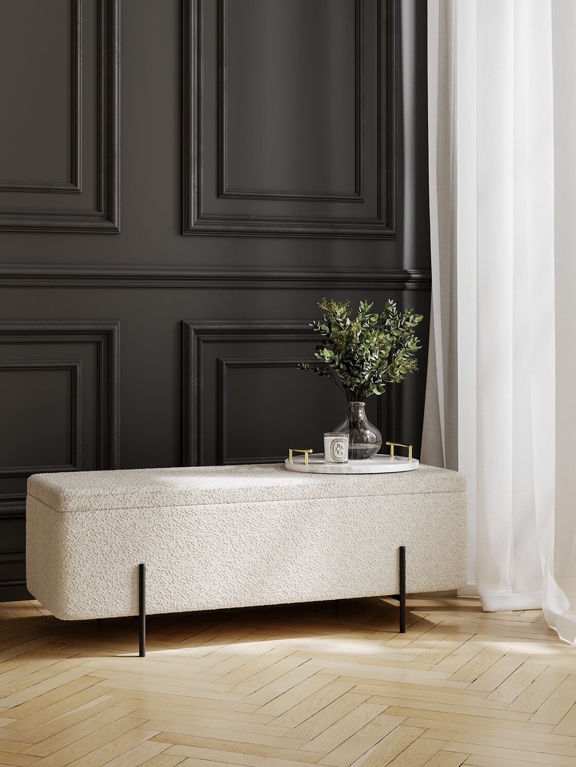 Ivory storage bench sale
