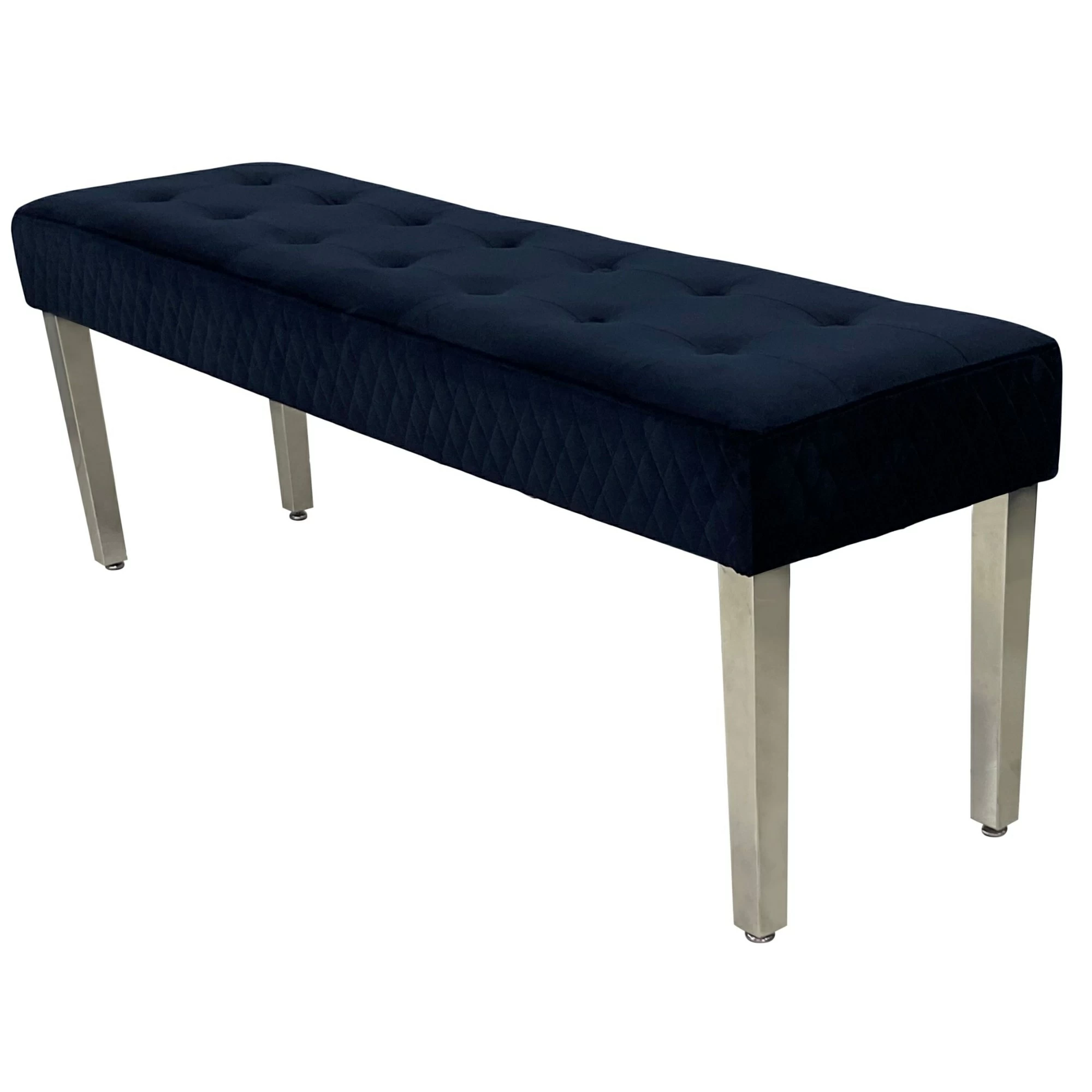 Chelsea Quilted Black Velvet Bench Chrome Legs