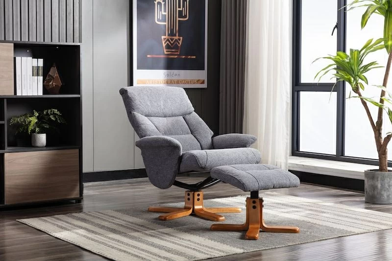 GFA Marseille Slate Fabric Swivel Recliner and Stool Up To 40