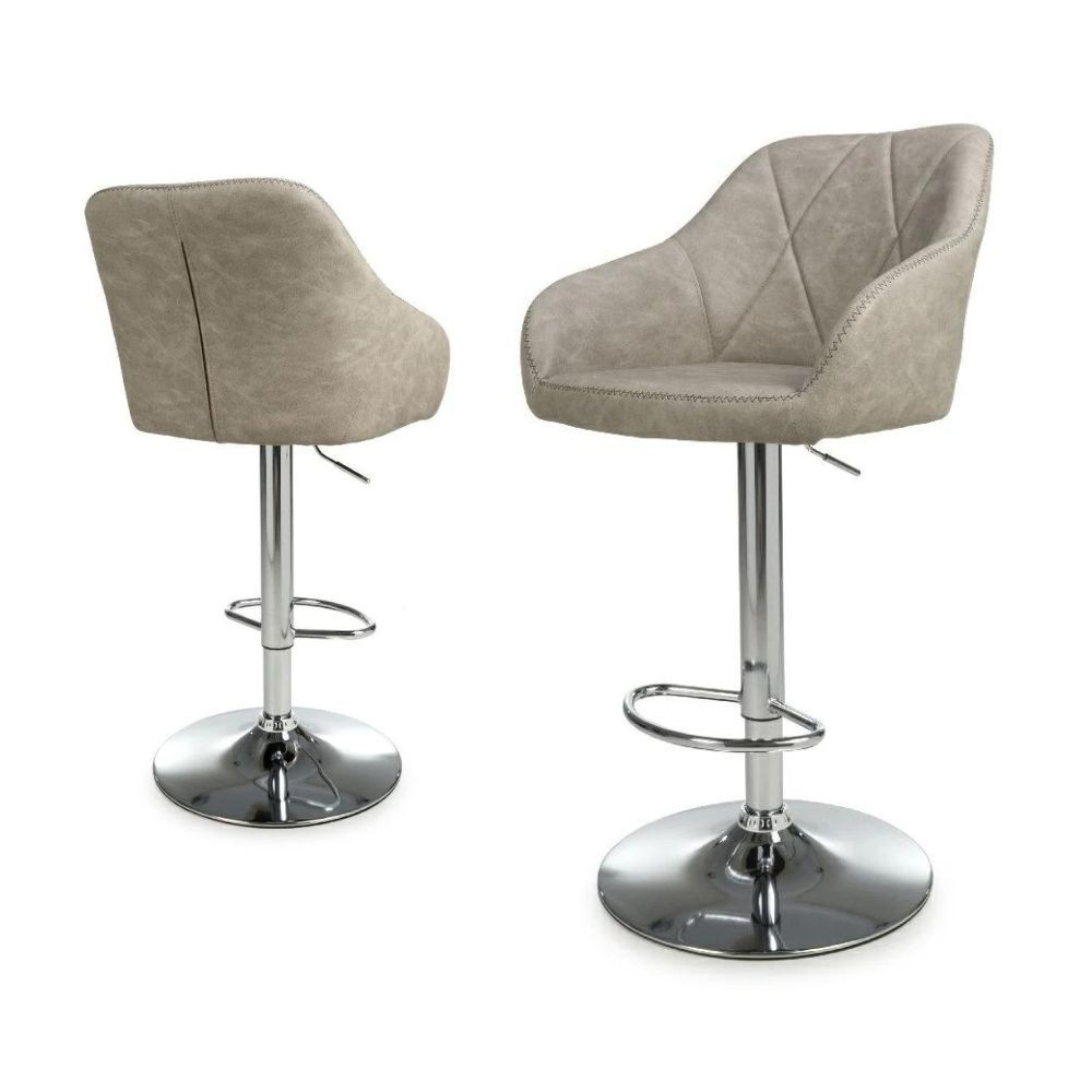 Serena 2x Mink Faux Leather Bar Stools with Footrest Gas Lift Chrome Metal Base
