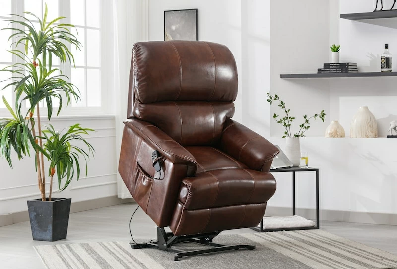 Brown leather double store recliner