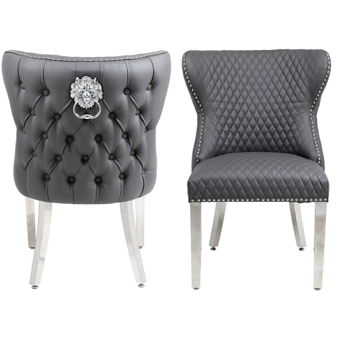 Grey knocker chairs hotsell with chrome legs
