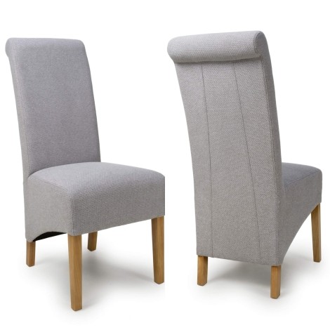 Pair Of - Krista - Light Grey Weave - Roll Back Dining Chairs