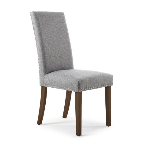 Randall - Pair Of - Sliver Grey - Stud Detail - Linen Effect Fabric Dining Chair - Walnut Legs
