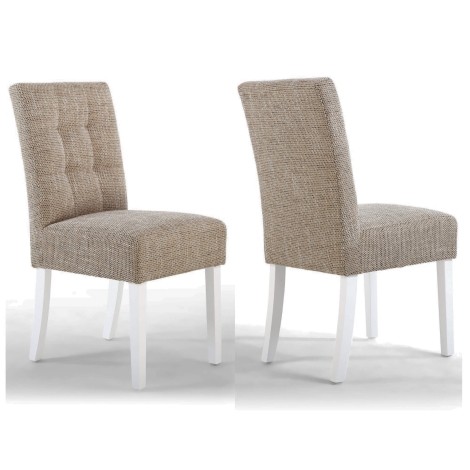  Moseley Stitched Waffle - 2x Tweed Oatmeal Dining Chairs - White Legs