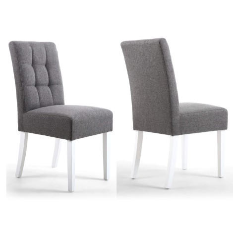  Moseley Stitched Waffle - 2x Linen Effect Steel Grey Dining Chairs - White Legs