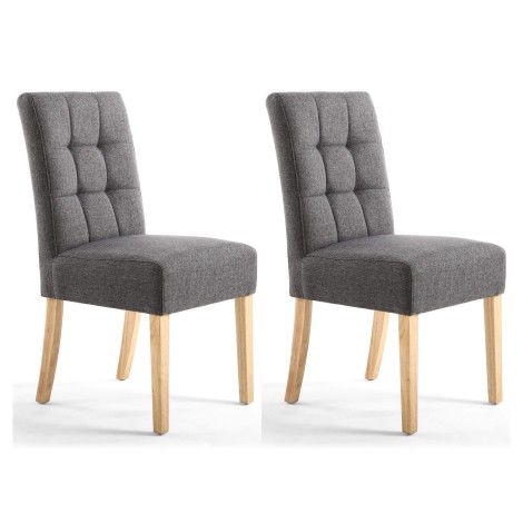  Moseley Stitched Waffle - 2x Linen Effect Steel Grey Dining Chairs - Natural Legs