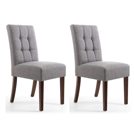  Moseley Stitched Waffle - 2x Linen Effect Steel Grey Dining Chairs - Walnut Legs