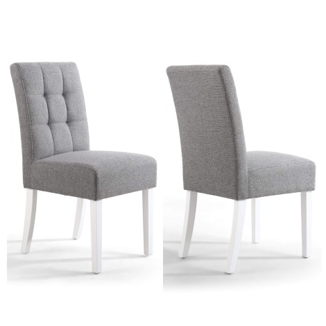 Moseley Stitched Waffle - 2x Linen Effect Silver Grey Dining Chairs - White Legs