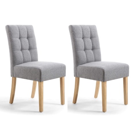  Moseley Stitched Waffle - 2x Linen Effect Silver Grey Dining Chairs Natural Legs