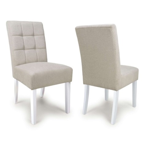 Moseley Stitched Waffle - 2x Flax Effect Natural Dining Chairs - White Legs