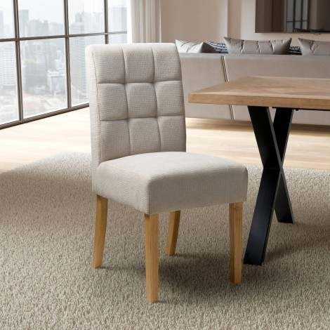 Moseley Stitched Waffle - 2x Flax Effect Natural Dining Chairs - Natural Legs