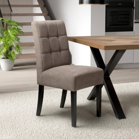 Moseley Stitched Waffle - 2x Flax Effect Light Brown Dining Chairs - Black Legs
