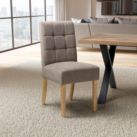 Moseley Stitched Waffle - 2x Flax Effect Light Brown Dining Chairs - Natural Legs
