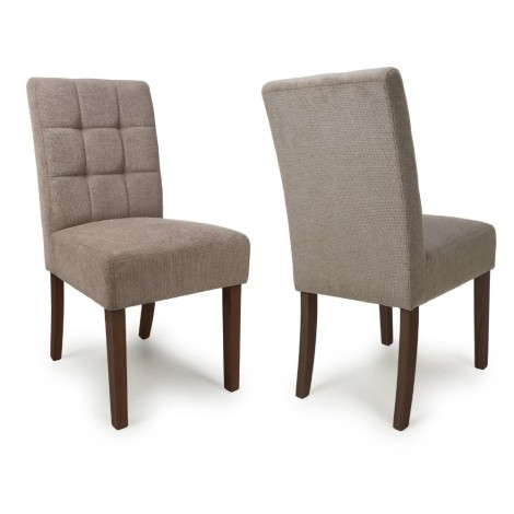 Moseley Stitched Waffle - 2x Flax Effect Light Brown Dining Chairs - Walnut Legs