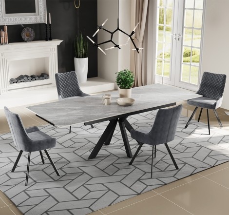 Marcon Matte Grey Ceramic Side Extending Dining Table & 6 Grey Chairs (160-240cm)