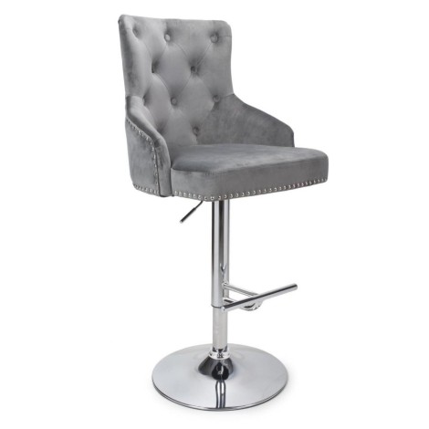 Romeo Brushed Velvet Grey Bar Stool