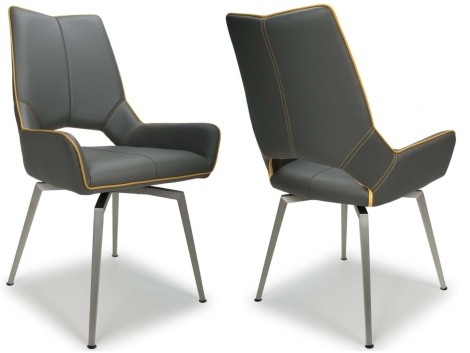 Pair Of - Mako - Grey Faux Leather - Swivel - Self Returning Dining Chairs